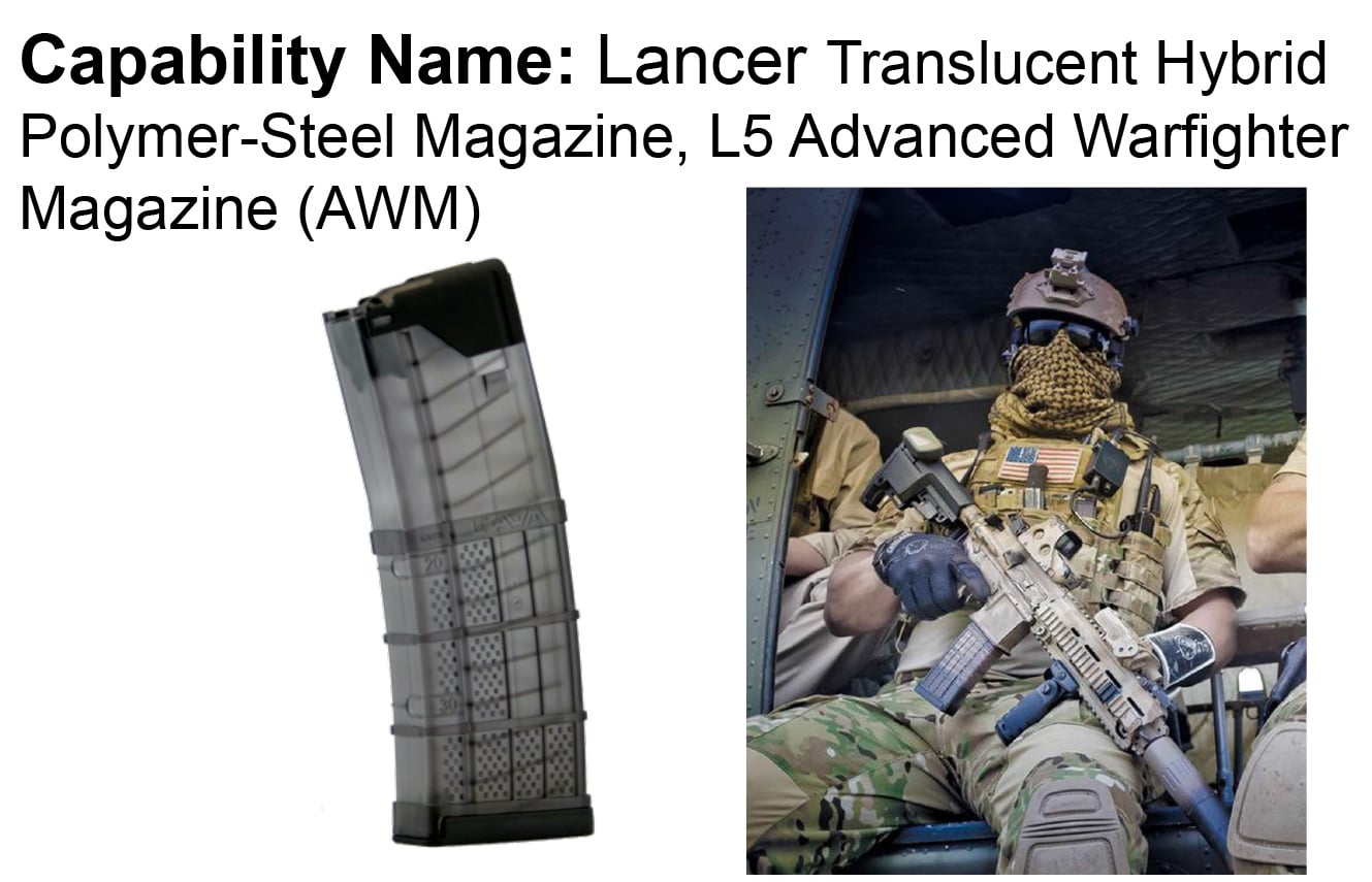 Lancer Translucent Hybrid Polymer-Steel Magazine, L5 Advanced Warfighter Magazine (AWM)